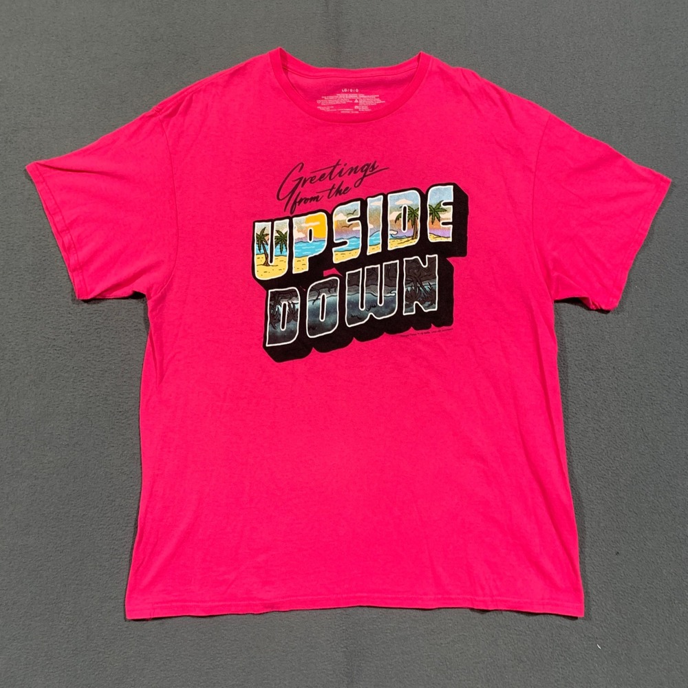 Stranger Things T-Shirt Men Large Pink Greetings Upside Down Graphic Tee